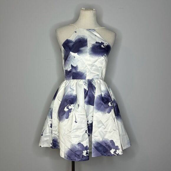 Lulus- Blue & White Floral Fit & Flare Dress - Picture 1 of 5